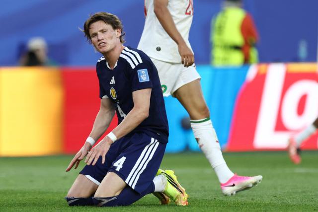 Scotland's midfielder #04 Scott McTominay reacts during the 2026 World Cup Group C football match between Scotland and Morocco at the Boston Stadium in Foxborough on June 19, 2026.  (Photo by FRANCK FIFE / AFP)