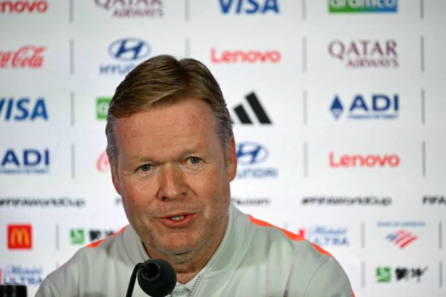 Netherlands' head coach Ronald Koeman gives an MD-1 press conference at the Houston Stadium in Houston on June 19, 2026, on the eve of the 2026 World Cup Group F football match between the Netherlands and Sweden.  (Photo by RONALDO SCHEMIDT / AFP)