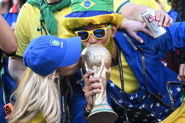 Brazil fans support their team ahead of the 2026 World Cup Group C football match between Brazil and Haiti at the Philadelphia Stadium in Philadelphia on June 19, 2026.  (Photo by Mauro PIMENTEL / AFP)