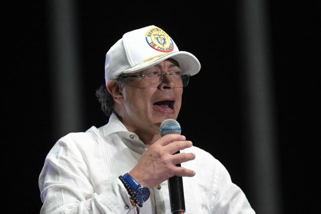 Colombia's President Gustavo Petro speaks during a rally in Cali, Colombia, on June 19, 2026, two days ahead of the presidential runoff. Colombians vote on June 21, 2026 in a presidential runoff pitting a hard-right opera-singer-turned-lawyer against a leftist senator, an election with stark consequences for the country's stumbling peace process with armed groups and strained ties with Washington. (Photo by JOAQUIN SARMIENTO / AFP)