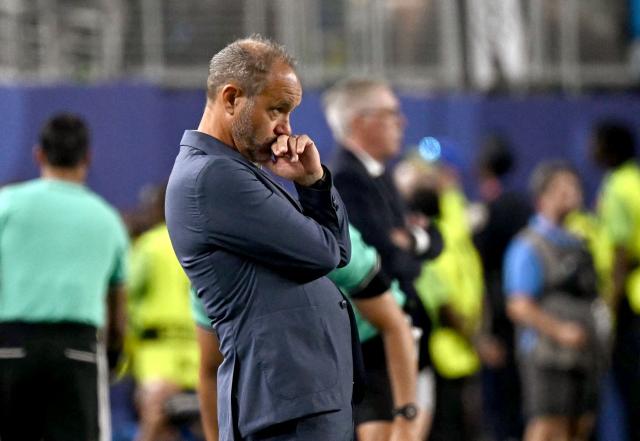 Haiti's French head coach Sebastien Migne gestures on the touchline during the 2026 World Cup Group C football match between Brazil and Haiti at the Philadelphia Stadium in Philadelphia on June 19, 2026.  (Photo by Jewel SAMAD / AFP)