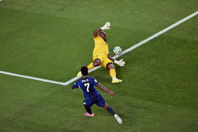 Brazil's forward #07 Vinicius Junior scores his team's third goal during the 2026 World Cup Group C football match between Brazil and Haiti at the Philadelphia Stadium in Philadelphia on June 19, 2026.  (Photo by Angela WEISS / AFP)