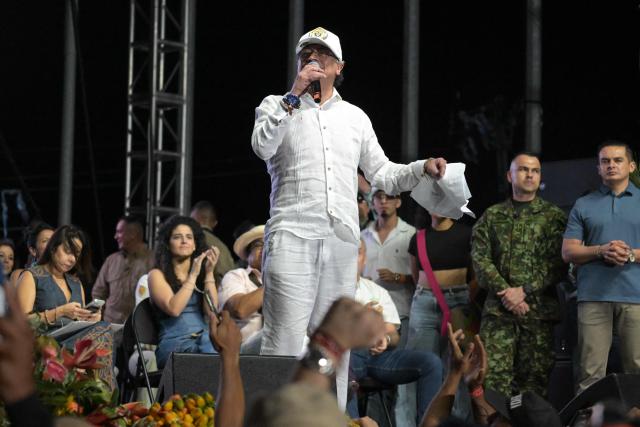 Colombia's President Gustavo Petro speaks during a rally in Cali, Colombia, on June 19, 2026, two days ahead of the presidential runoff. Colombians vote on June 21, 2026 in a presidential runoff pitting a hard-right opera-singer-turned-lawyer against a leftist senator, an election with stark consequences for the country's stumbling peace process with armed groups and strained ties with Washington. (Photo by JOAQUIN SARMIENTO / AFP)