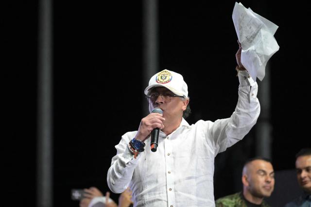 Colombia's President Gustavo Petro speaks during a rally in Cali, Colombia, on June 19, 2026, two days ahead of the presidential runoff. Colombians vote on June 21, 2026 in a presidential runoff pitting a hard-right opera-singer-turned-lawyer against a leftist senator, an election with stark consequences for the country's stumbling peace process with armed groups and strained ties with Washington. (Photo by JOAQUIN SARMIENTO / AFP)