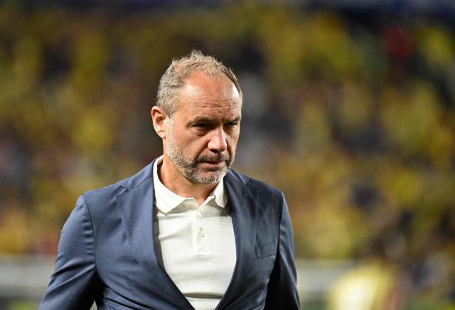 Haiti's French head coach Sebastien Migne looks on during the 2026 World Cup Group C football match between Brazil and Haiti at the Philadelphia Stadium in Philadelphia on June 19, 2026.  (Photo by Jewel SAMAD / AFP)