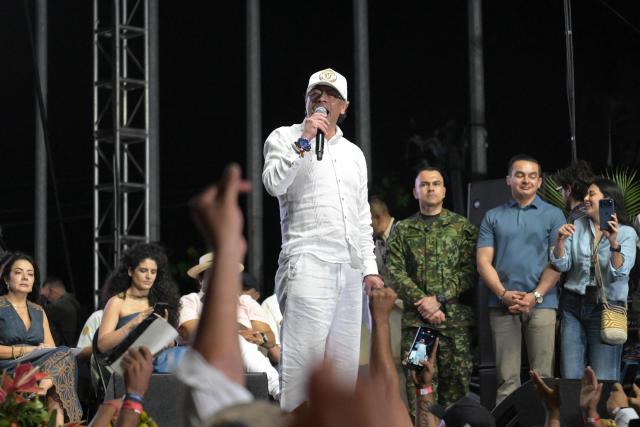 Colombia's President Gustavo Petro speaks during a rally in Cali, Colombia, on June 19, 2026, two days ahead of the presidential runoff. Colombians vote on June 21, 2026 in a presidential runoff pitting a hard-right opera-singer-turned-lawyer against a leftist senator, an election with stark consequences for the country's stumbling peace process with armed groups and strained ties with Washington. (Photo by JOAQUIN SARMIENTO / AFP)