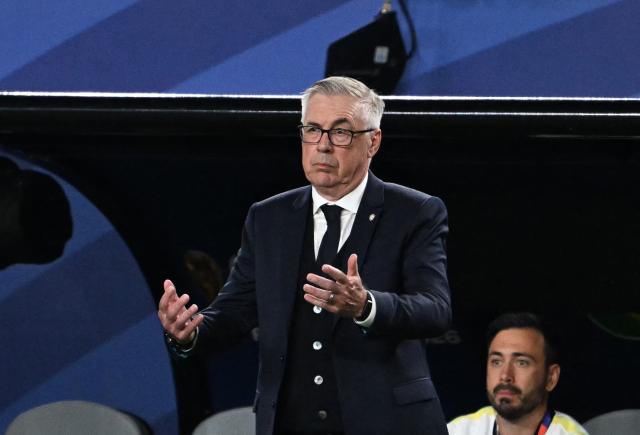 Brazil's Italian head coach Carlo Ancelotti gestures on the touchline during the 2026 World Cup Group C football match between Brazil and Haiti at the Philadelphia Stadium in Philadelphia on June 19, 2026.  (Photo by ROBERTO SCHMIDT / AFP)
