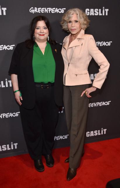 US actress and executive producer Jane Fonda (R) and US director Katie Camosy attend the Los Angeles premiere of "Gaslit" at the Laemmle Monica Film Center in Santa Monica, California on June 19, 2026. (Photo by Chris DELMAS / AFP)