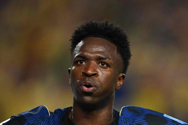 Brazil's forward #07 Vinicius Junior celebrates scoring his team's third goal during the 2026 World Cup Group C football match between Brazil and Haiti at the Philadelphia Stadium in Philadelphia on June 19, 2026.  (Photo by MAURO PIMENTEL / AFP)
