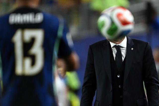 Brazil's Italian head coach Carlo Ancelotti gestures during the 2026 World Cup Group C football match between Brazil and Haiti at the Philadelphia Stadium in Philadelphia on June 19, 2026.  (Photo by Mauro PIMENTEL / AFP)