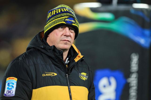 Hurricanes' head coach Clark Laidlaw is seen during the Super Rugby Pacific final match between the Wellington Hurricanes and Waikato Chiefs in Wellington on June 20, 2026. (Photo by Grant Down / AFP)