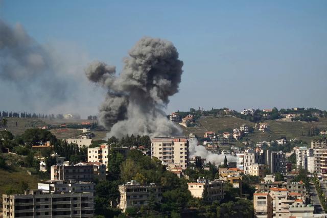 Smoke rises from the site of a string of Israeli airstrikes that targeted the southern Lebanese city of Nabatieh on June 20, 2026. Lebanese official media said fresh Israeli strikes on the country's south on June 20 killed five people, despite a new ceasefire between Israel and the Iran-backed Hezbollah group announced a day earlier. (Photo by Abbas FAKIH / AFP) / 