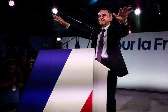 Les Republicains (LR) right wing party president and candidate for the 2027 presidential election Bruno Retailleau delivers a speech during his political rally to launch his presidential campaign at the Parc Floral de Paris at the Vincennes woods, eastern Paris, on June 20, 2026. Retailleau will attempt during his first major meeting in Paris to "broaden" his conservative base, which is stagnating at 9% in the polls, and to give an image of unity, despite dissenting voices and leading figures who are currently giving him the benefit of the doubt. (Photo by Guillaume BAPTISTE / AFP)