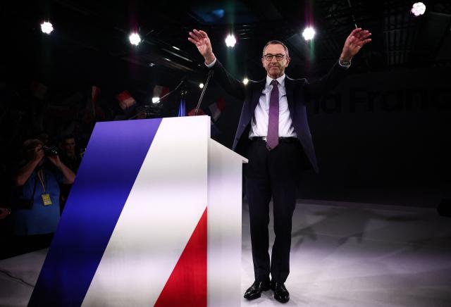 Les Republicains (LR) right wing party president and candidate for the 2027 presidential election Bruno Retailleau delivers a speech during his political rally to launch his presidential campaign at the Parc Floral de Paris at the Vincennes woods, eastern Paris, on June 20, 2026. Retailleau will attempt during his first major meeting in Paris to "broaden" his conservative base, which is stagnating at 9% in the polls, and to give an image of unity, despite dissenting voices and leading figures who are currently giving him the benefit of the doubt. (Photo by Guillaume BAPTISTE / AFP)