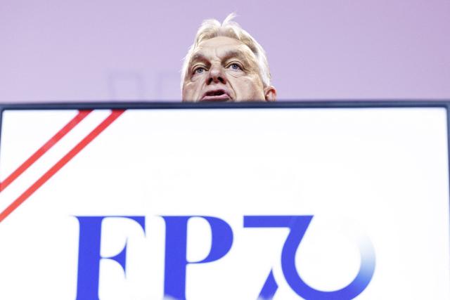 Hungarian former Prime Minister and Fidesz leader Viktor Orban gives a speech during an event to mark 70 years of Austria's anti-immigration, far-right Freedom Party (FPOe) in Vienna, Austria, on June 20, 2026. (Photo by TOBIAS STEINMAURER / APA / AFP) / Austria OUT