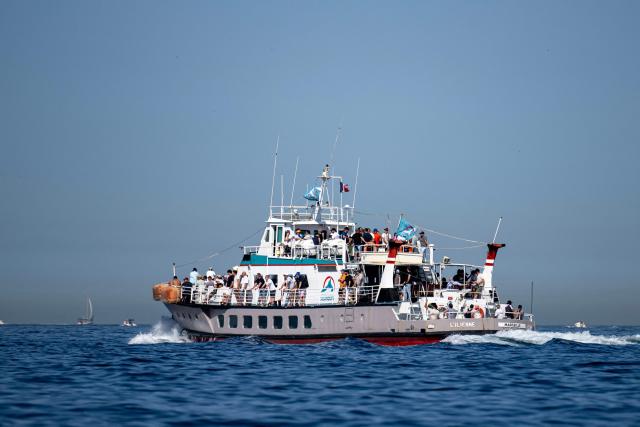 This photograph shows L'Ilienne, a tourist boat that operates cruises between Marseille and the Calanques in Marseille, southeastern France on June 20, 2026. (Photo by MIGUEL MEDINA / AFP)