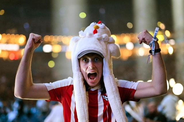 A supporter cheers during the semi-final of the IEM Cologne Major 2026 Counter Strike tournament at the Lanxess Arena in Cologne, western Germany ob June 20, 2026. (Photo by Ina FASSBENDER / AFP)