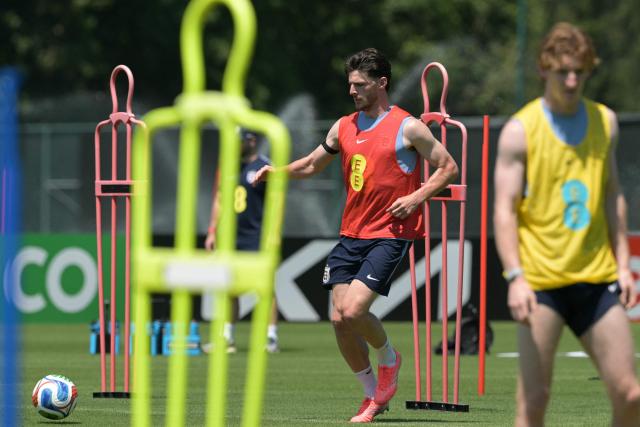 England's midfielder #04 Declan Rice takes part in a training session at Swope Soccer Village in Kansas City, on June 20, 2026, during the 2026 World Cup football tournament. (Photo by Juan MABROMATA / AFP)