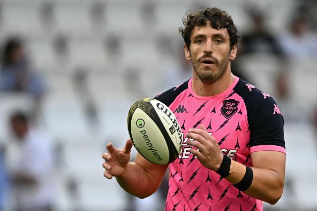 Stade Français' French lock Paul Gabrillagues warms up ahead of the French Top14 rugby union semi-final match between Montpellier Hérault Rugby and Stade Français at the Velodrome stadium in Marseille, southern France, on June 20, 2026. (Photo by Gabriel BOUYS / AFP)