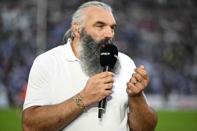 Former French rugby union player and TV commentator Sebastien Chabal speaks ahead of the French Top14 rugby union semi-final match between Montpellier Hérault Rugby and Stade Français at the Velodrome stadium in Marseille, southern France, on June 20, 2026. (Photo by Gabriel BOUYS / AFP)