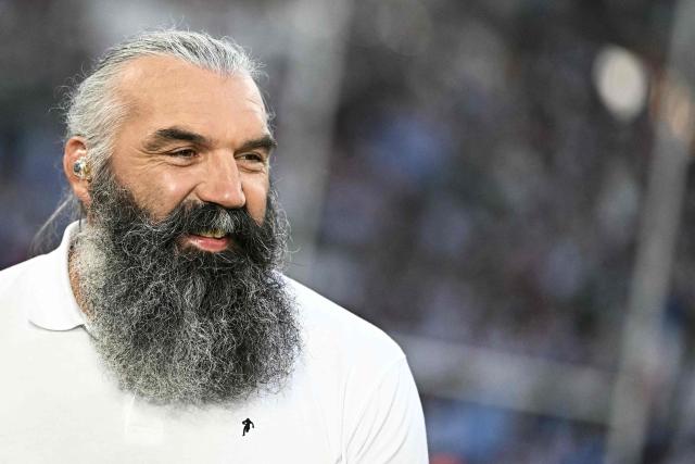 Former French rugby union player and TV commentator Sebastien Chabal reacts ahead of the French Top14 rugby union semi-final match between Montpellier Hérault Rugby and Stade Français at the Velodrome stadium in Marseille, southern France, on June 20, 2026. (Photo by Gabriel BOUYS / AFP)