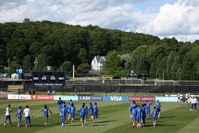 France's players take part in training session at Bentley University in Waltham, near Boston, on June 20, 2026, during the 2026 World Cup football tournament. (Photo by Franck FIFE / AFP)