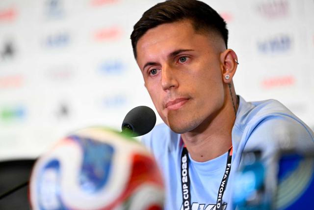 Uruguay's midfielder #18 Brian Rodriguez gives an MD-1 press conference at the Miami Stadium in Miami Gardens on June 20, 2026, on the eve of the 2026 World Cup Group H football match between Uruguay and Cape Verde. (Photo by CHANDAN KHANNA / AFP)