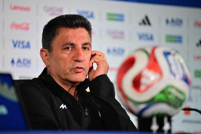 Iran's head coach Amir Ghalenoei gives an MD-1 press conference session at the Los Angeles Stadium in Inglewood, on June 20, 2026, on the eve of the 2026 World Cup Group G football match between Belgium and Iran. (Photo by Frederic J. Brown / AFP)