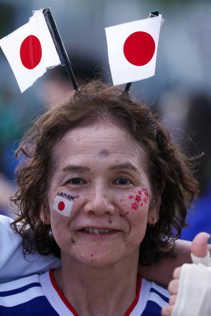 A Japanese fan arrives to the 2026 World Cup Group F football match between Tunisia and Japan at the Monterrey Stadium in Guadalupe, Mexico, on June 20, 2026.  (Photo by Julio Cesar AGUILAR / AFP)