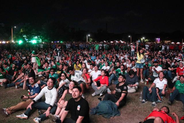 Football fans watch the 2026 World Cup Group F football match between Tunisia and Japan at a fan fest in Monterrey, Mexico, on June 20, 2026. (Photo by Julio Cesar SALAZAR / AFP)