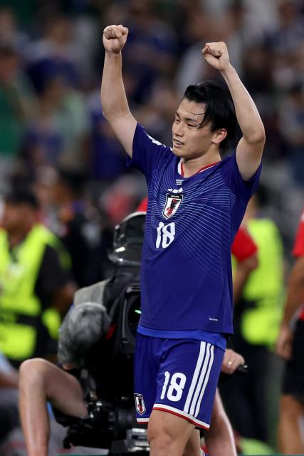 Japan's forward #18 Ayase Ueda celebrates after scoring his team fourth goal during the 2026 World Cup Group F football match between Tunisia and Japan at the Monterrey Stadium in Guadalupe, Mexico, on June 20, 2026.  (Photo by Julio Cesar AGUILAR / AFP)