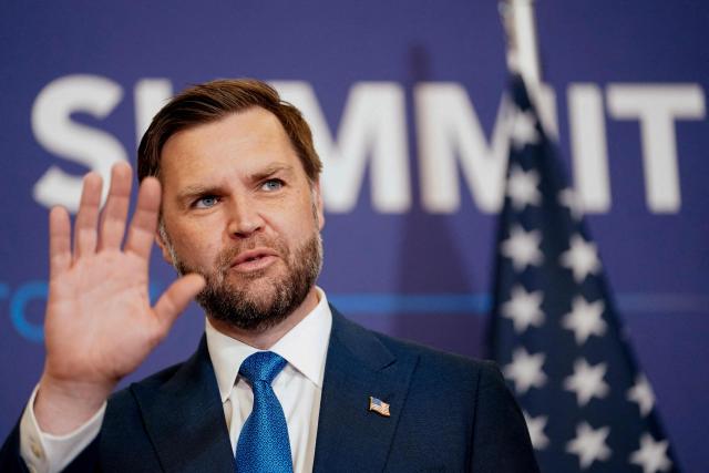 US Vice President JD Vance gestures as he meets with Pakistan's Prime Minister Shehbaz Sharif (not pictured) at the Burgenstock luxury hotel complex overlooking Lake Lucerne, Switzerland, on June 21, 2026, ahead of high-level talks aimed at advancing a deal to end the Middle East conflict. A new round of negotiations over the Middle East war was set to kick off on June 21, 2026 with Iranian negotiators arriving in the Swiss host city hours ahead of US Vice President JD Vance, even as Tehran said it was closing the Strait of Hormuz again over Israeli attacks in Lebanon. (Photo by Nathan Howard / POOL / AFP)