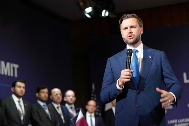 US Vice President JD Vance speaks during a quadrilateral meeting between the United States, Iran, Pakistan and Qatar at the Burgenstock luxury hotel complex overlooking Lake Lucerne, Switzerland, on June 21, 2026, as part of high-level talks aimed at advancing a deal to end the Middle East conflict. A new round of negotiations over the Middle East war was set to kick off on June 21, 2026 with Iranian negotiators arriving in the Swiss host city hours ahead of US Vice President JD Vance, even as Tehran said it was closing the Strait of Hormuz again over Israeli attacks in Lebanon. (Photo by Nathan Howard / POOL / AFP)