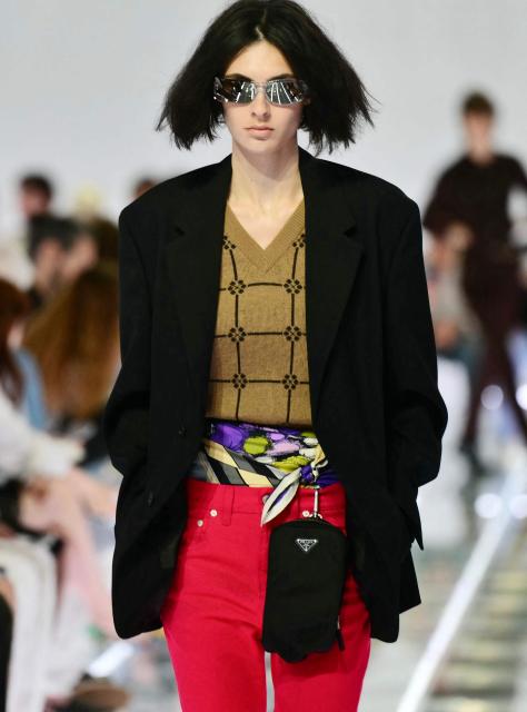 A model walks the runway during the Prada collection show as part of Spring/Summer 2027 men's collection at Milan Fashion Week, on June 21, 2026. (Photo by Stefano RELLANDINI / AFP)