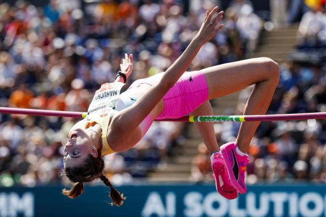 Ukraine's Yaroslava Mahuchikh competes in the high jump event at the 45th edition of the Fanny Blankers-Koen - FBK Games in Hengelo, estearn Netherlands on June 21, 2026. (Photo by Vincent Jannink / ANP / AFP) / Netherlands OUT