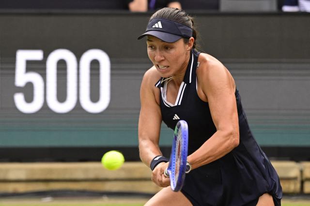 Jessica Pegula of the US returns the ball to Linda Noskova of the Czech Republic during their women's singles final match at the WTA500 Berlin Tennis Open tournament in Berlin on June 21, 2026. (Photo by John MACDOUGALL / AFP)
