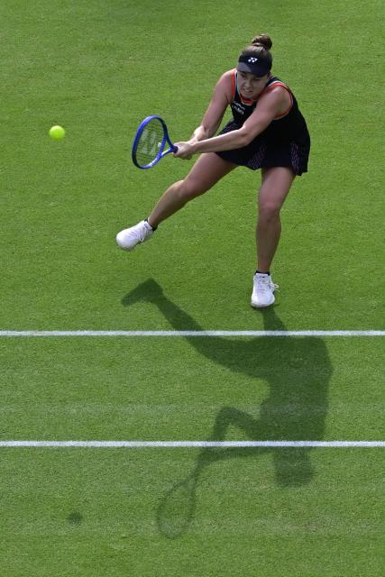 Linda Noskova of the Czech Republic plays the ball to Jessica Pegula of the US during their women's singles final match at the WTA500 Berlin Tennis Open tournament in Berlin on June 21, 2026. (Photo by John MACDOUGALL / AFP)