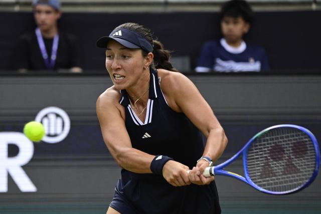 Jessica Pegula of the US returns the ball to Linda Noskova of the Czech Republic during their women's singles final match at the WTA500 Berlin Tennis Open tournament in Berlin on June 21, 2026. (Photo by John MACDOUGALL / AFP)