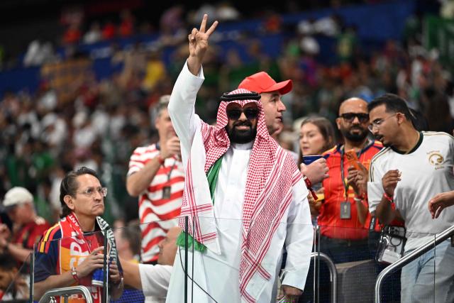 A Saudi Arabia supporter gestures during the 2026 World Cup Group H football match between Spain and Saudi Arabia at the Atlanta Stadium in Atlanta on June 21, 2026.  (Photo by ROBERTO SCHMIDT / AFP)