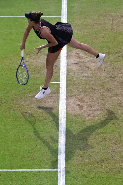 Linda Noskova of the Czech Republic plays the ball to Jessica Pegula of the US during their women's singles final match at the WTA500 Berlin Tennis Open tournament in Berlin on June 21, 2026. (Photo by John MACDOUGALL / AFP)