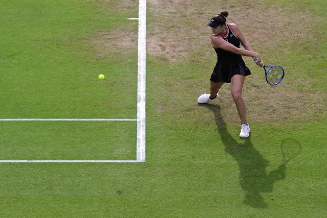 Linda Noskova of the Czech Republic plays the ball to Jessica Pegula of the US during their women's singles final match at the WTA500 Berlin Tennis Open tournament in Berlin on June 21, 2026. (Photo by John MACDOUGALL / AFP)