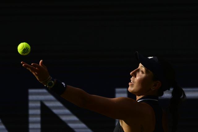 USA's Jessica Pegula serves the ball to Linda Noskova of the Czech Republic during their women's singles final match at the WTA500 Berlin Tennis Open tournament in Berlin on June 21, 2026. (Photo by John MACDOUGALL / AFP)