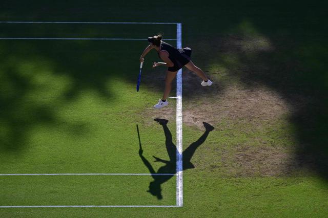 Linda Noskova of the Czech Republic plays the ball to Jessica Pegula of the US during their women's singles final match at the WTA500 Berlin Tennis Open tournament in Berlin on June 21, 2026. (Photo by John MACDOUGALL / AFP)