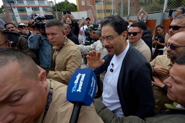 Colombia's presidential candidate for the ruling Pacto Historico party, Ivan Cepeda, arrives at a polling station during the presidential election runoff, in Bogota on June 21, 2026. Colombians head to the polls to pick a new president between a hard-right White House-backed lawyer and a leftist senator that will decide the fate of the country's stumbling peace process and strained ties with Washington. (Photo by Sebastian BARROS / AFP)