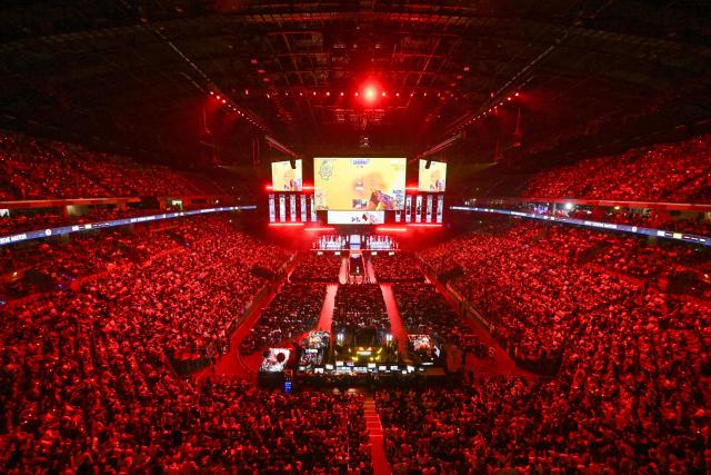 An overview shows the grand final between FURIA Esports und Team Falcons of the IEM Cologne Major 2026 Counter Strike tournament at the Lanxess Arena in Cologne, western Germany on June 21, 2026. (Photo by Ina FASSBENDER / AFP)