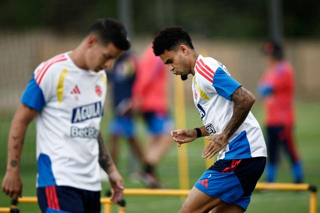 Colombia's forward #07 Luis Diaz takes part in a training session at the Academia Atlas FC in Zapopan, near Guadalajara, Mexico on June 21, 2026, during the 2026 World Cup football tournament.  (Photo by Ulises RUIZ / AFP)