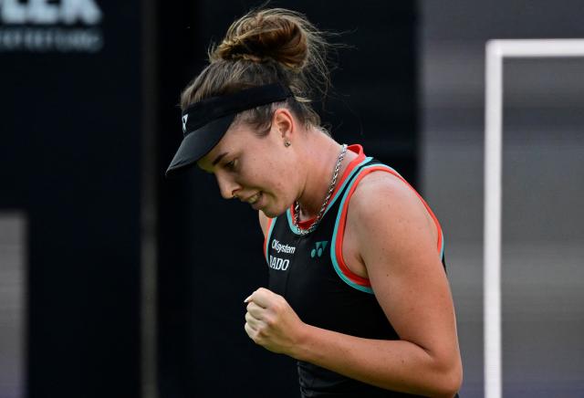 Linda Noskova of the Czech Republic celebrates a point during the women's singles final match against Jessica Pegula of the US at the WTA500 Berlin Tennis Open tournament in Berlin on June 21, 2026. (Photo by John MACDOUGALL / AFP)
