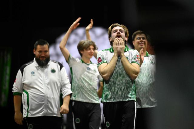 NiKo and his team mates of FURIA Esports celebrate after winning the grand final against Team Falcons at the IEM Cologne Major 2026 Counter Strike tournament at the Lanxess Arena in Cologne, western Germany on June 21, 2026. (Photo by Ina FASSBENDER / AFP)