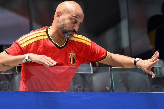 US actor Keegan-Michael Key gestures ahead of the 2026 World Cup Group G football match between Belgium and Iran at the Los Angeles Stadium in Inglewood on June 21, 2026.  (Photo by Patrick T. Fallon / AFP)