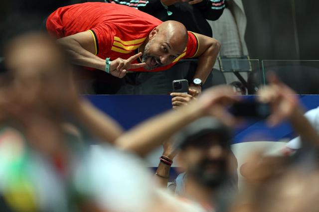 US actor Keegan-Michael Key gestures ahead of the 2026 World Cup Group G football match between Belgium and Iran at the Los Angeles Stadium in Inglewood on June 21, 2026.  (Photo by Patrick T. Fallon / AFP)